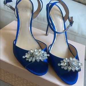 Embellished Blue Satin Sandals